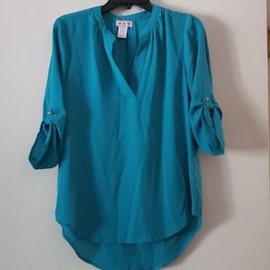 Teal V-Neck Blouse